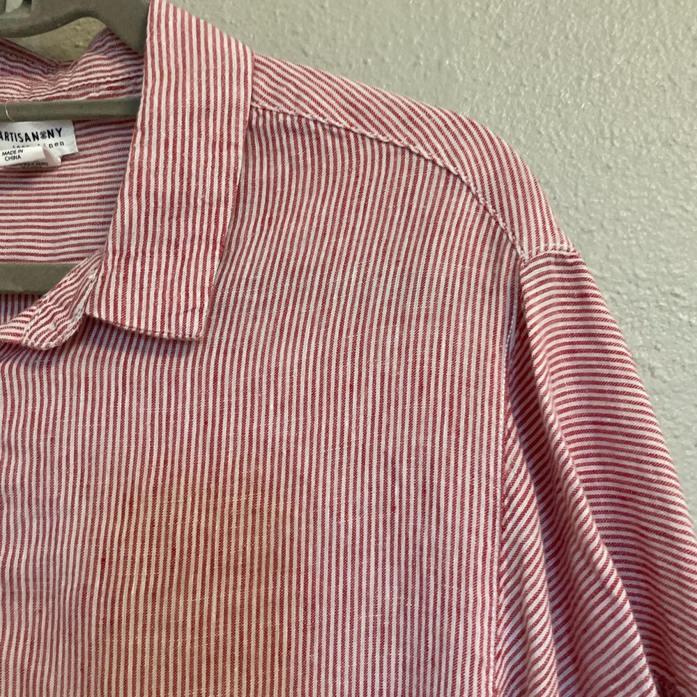 Linen Striped Collared Camp Shirt - Picture 3 of 4